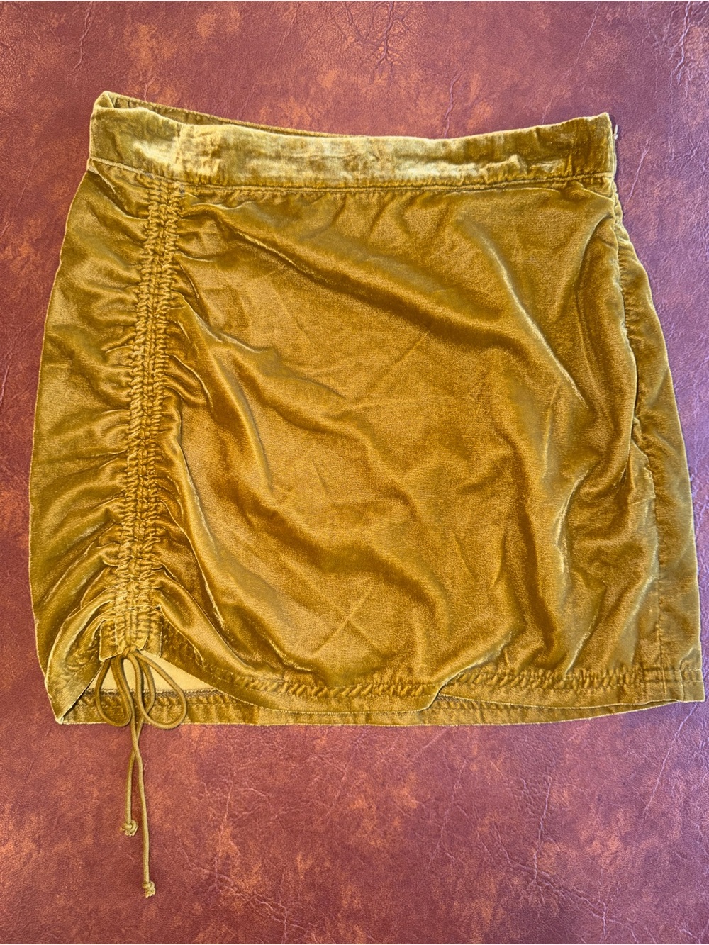 Free People Velvet Ruched Mini Skirt - Mustard